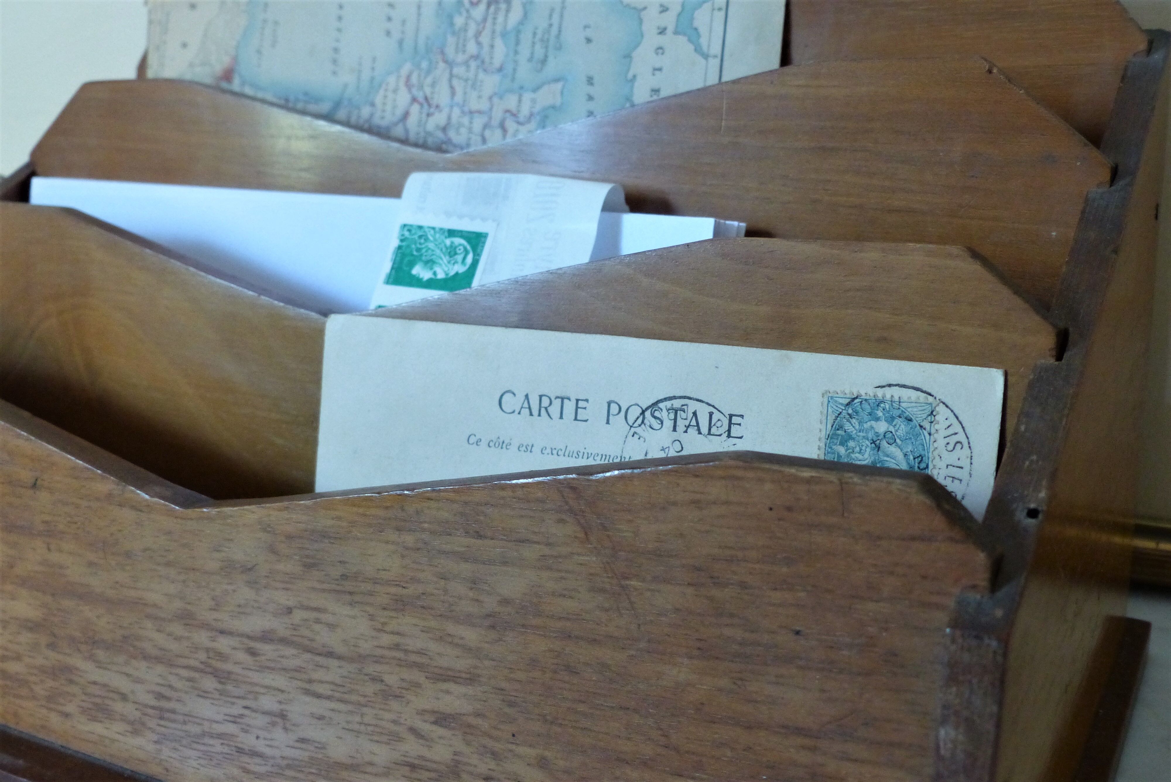 Art Deco wooden mail sorter