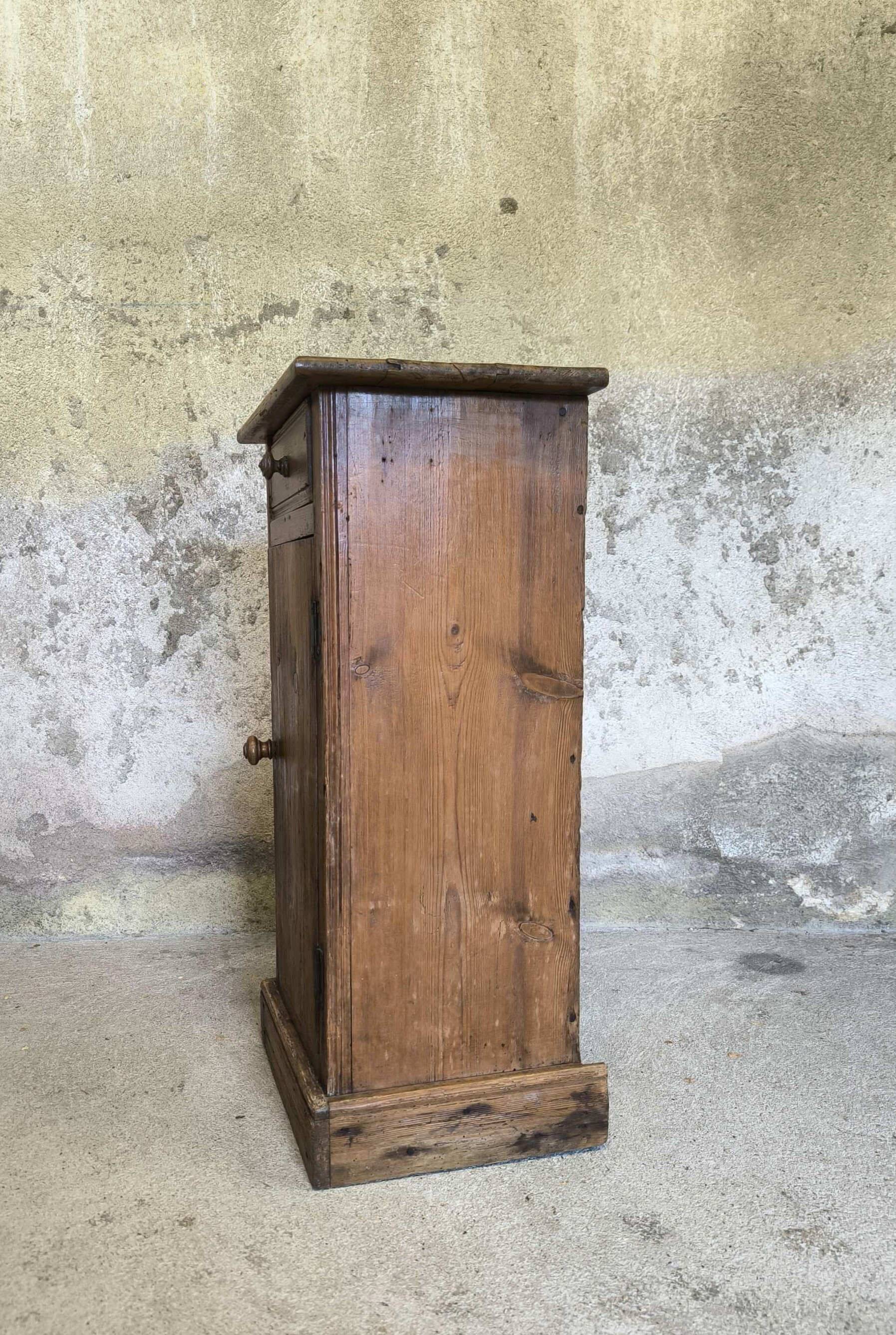 Vintage high bedside table in solid wood