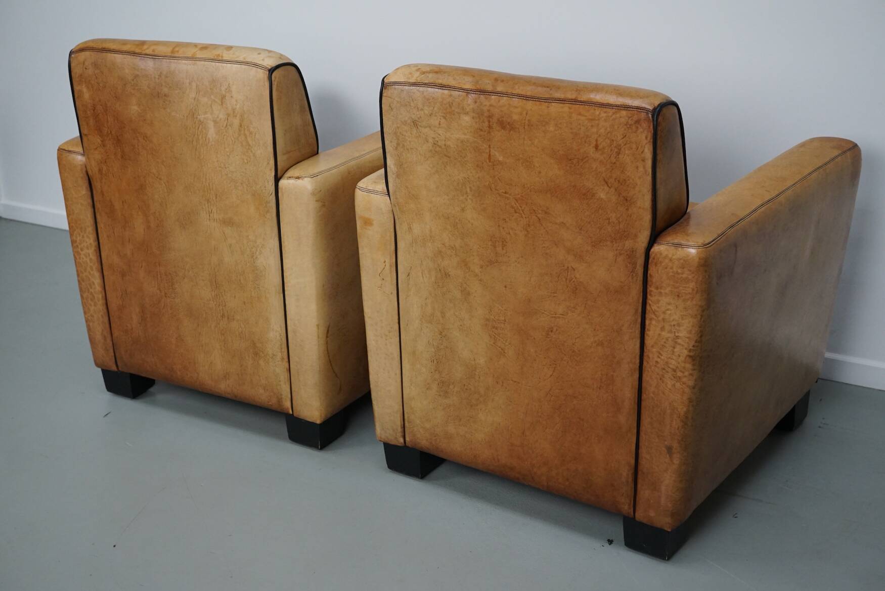 Fauteuils de club en cuir couleur cognac néerlandais vintage, ensemble de 2