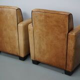 Fauteuils de club en cuir couleur cognac néerlandais vintage, ensemble de 2