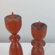 Vintage pair of sculptural teak candlesticks in Scandinavian style.