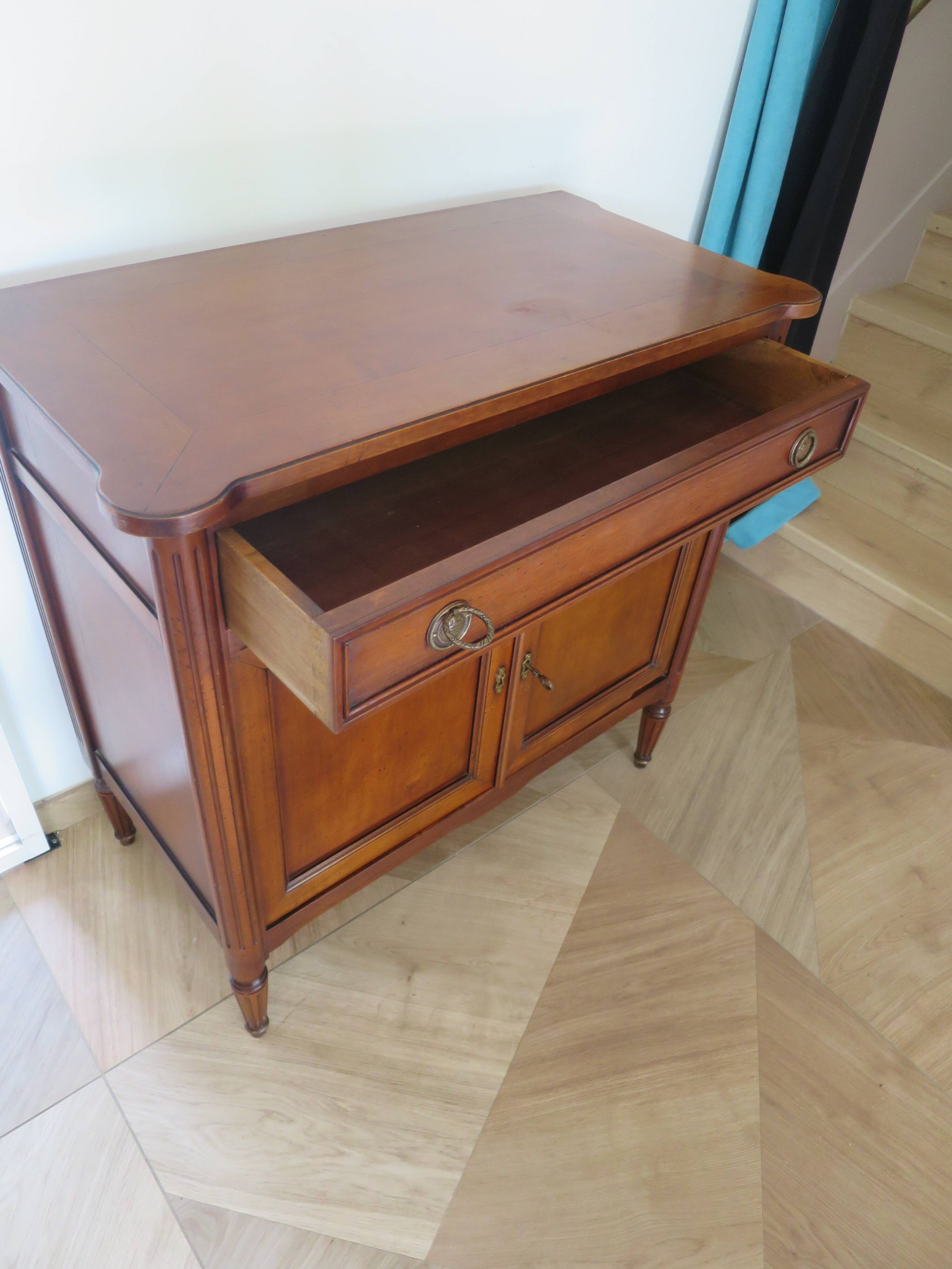 Louis XVI-style sideboard - 1 drawer - fluted legs - mahogany - solid wood