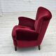 1960s, Danish armchair, cherry-red furniture velour, beech wood legs.