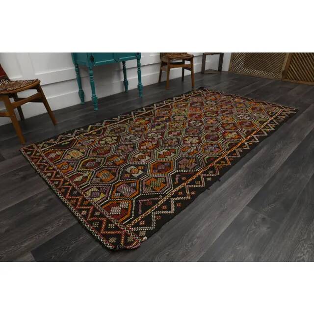 1970s Vintage Turkish Oushak Handmade Wool Cotton Brown Area Rug 144x260