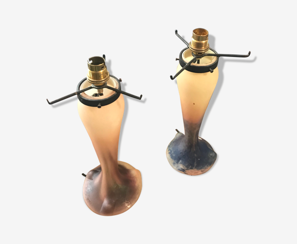 Paire de pieds de lampe pâte de verre