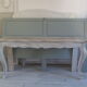 Louis XV style console in pearl gray patinated oak, patinated inlaid top.