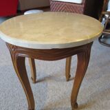 Table basse Ronde-Bois sculpté-Marbre blanc veiné-Style régence/louis XV