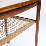 Serving Trolley Made In Rosewood With Wicker Shelf By Johannes Andersen For CFC Silkeborg From 1950s