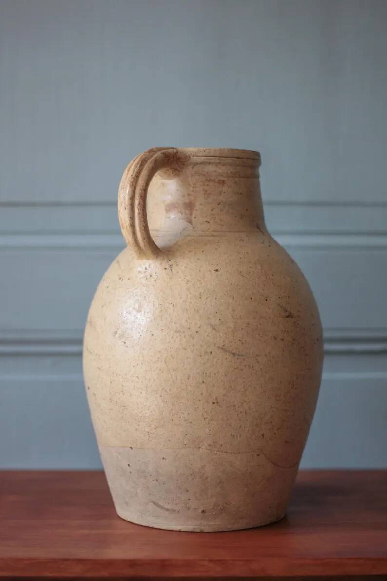 Large vintage stoneware pitcher, vintage carafe, jug, kitchen, collection, pottery, stoneware pitcher.