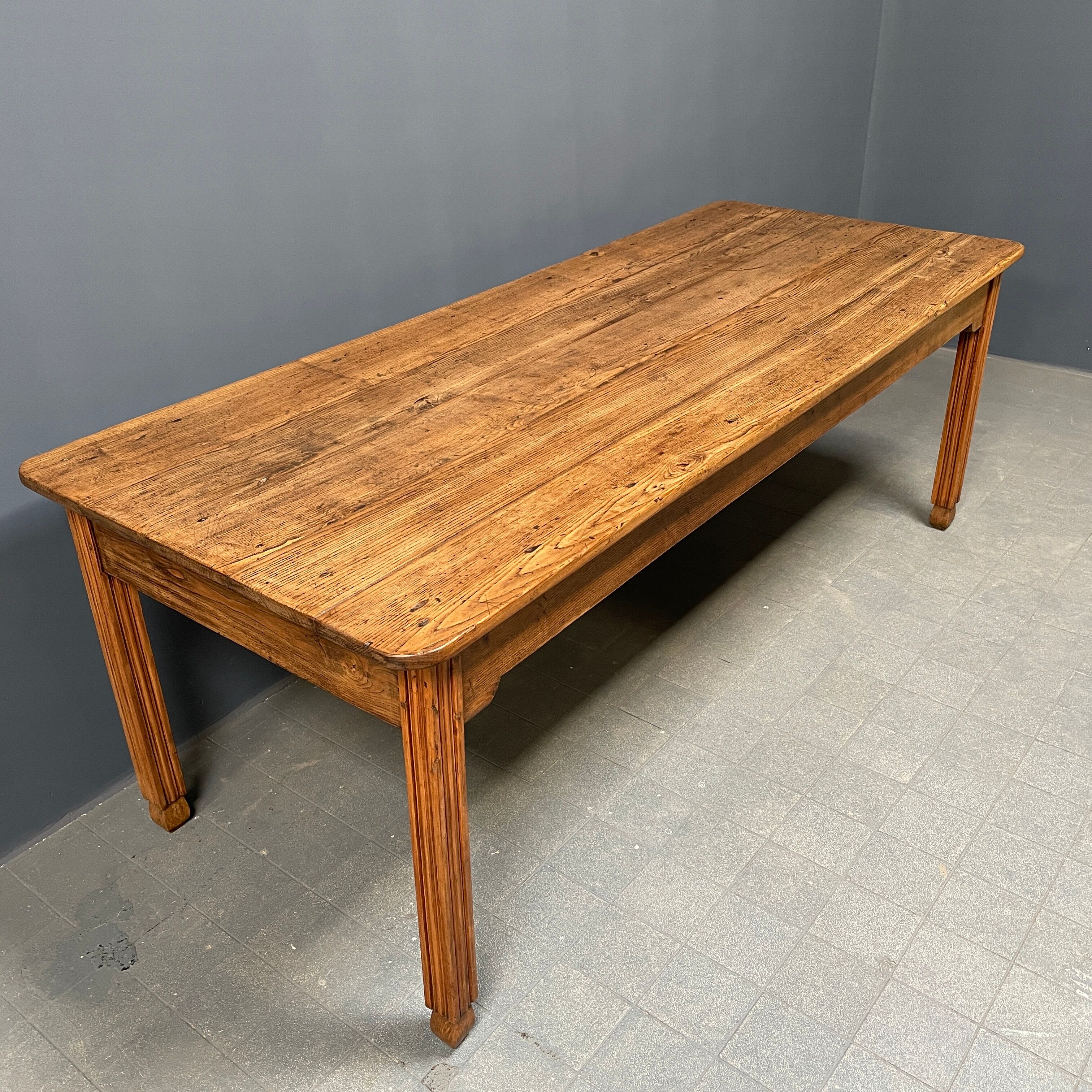 Large oak farmhouse table from France, early 1900s