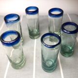 Handmade cobalt blue tequila glasses made of recycled glass