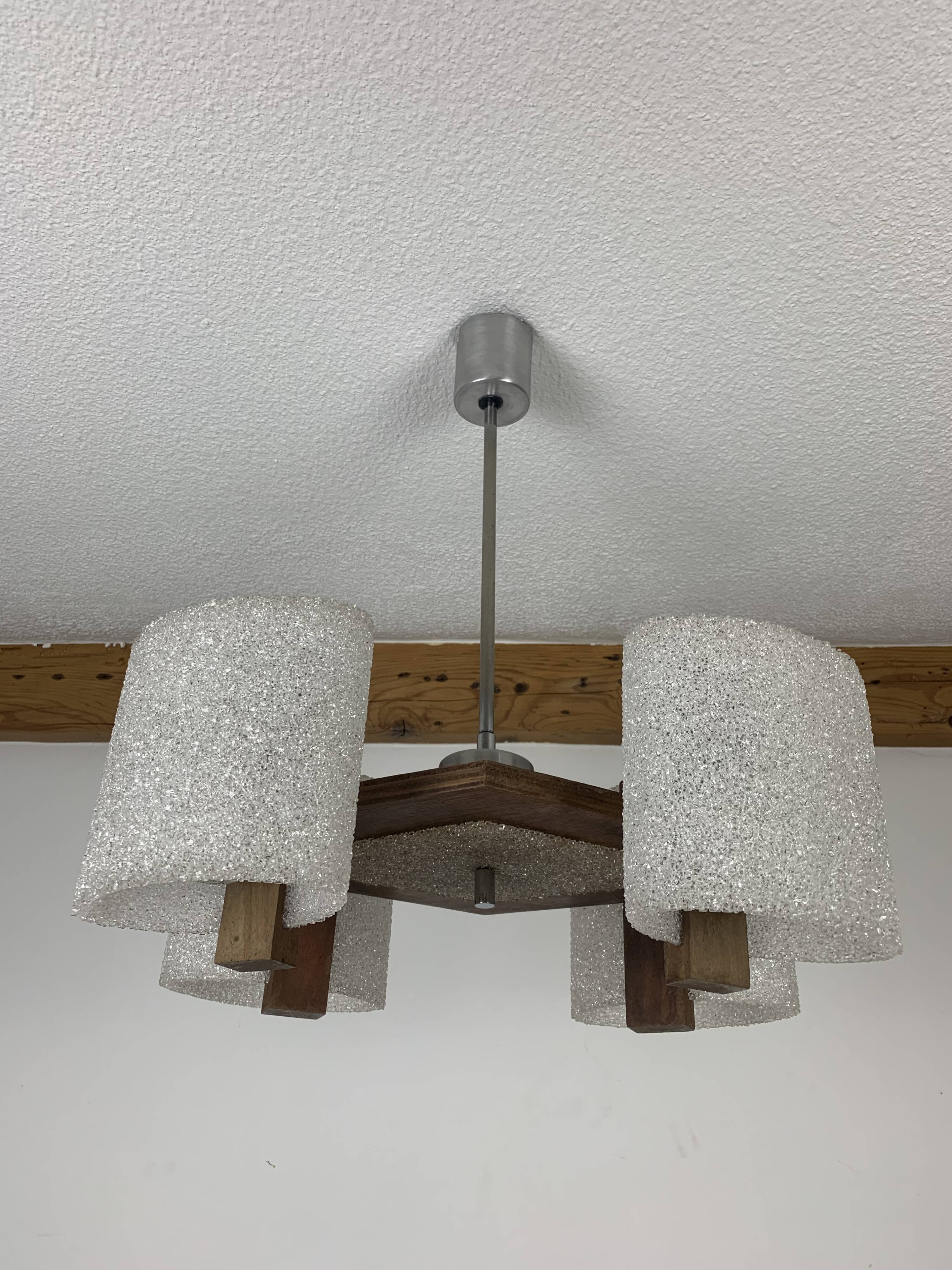 Scandinavian chandelier perspex and wood