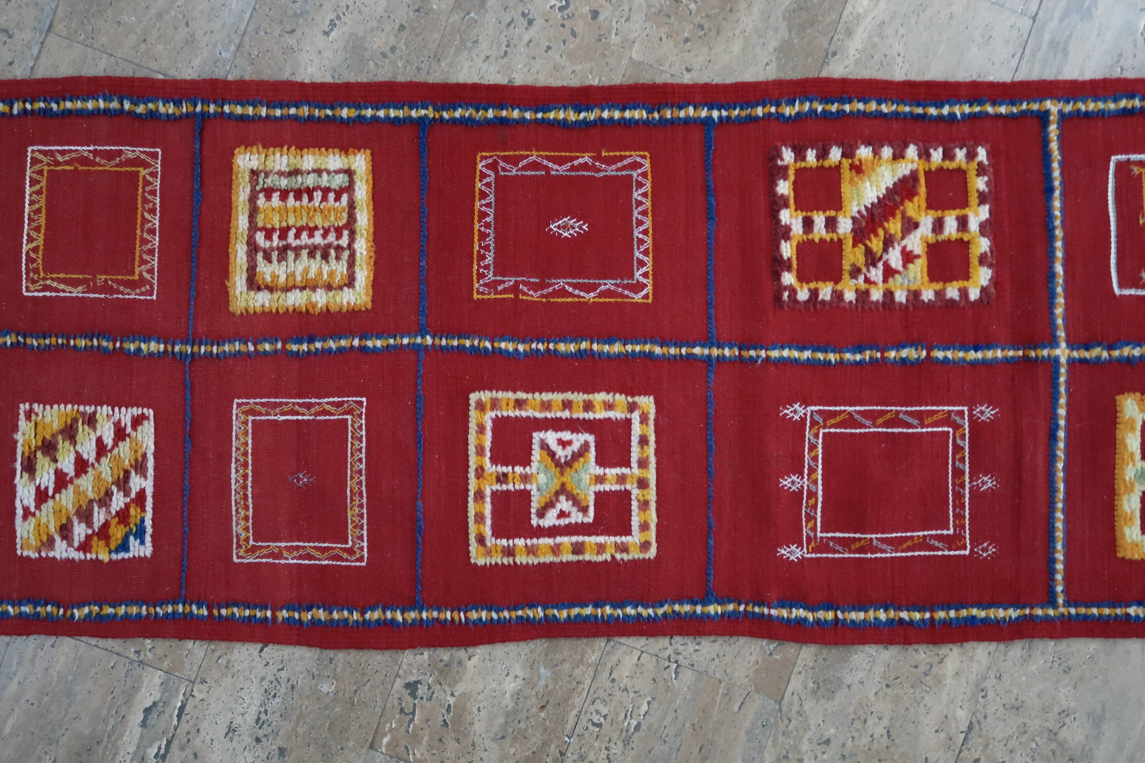 Moroccan red carpet wool corridor format, 70s