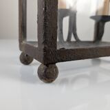 Wrought iron lantern with glass panels, leaf motifs