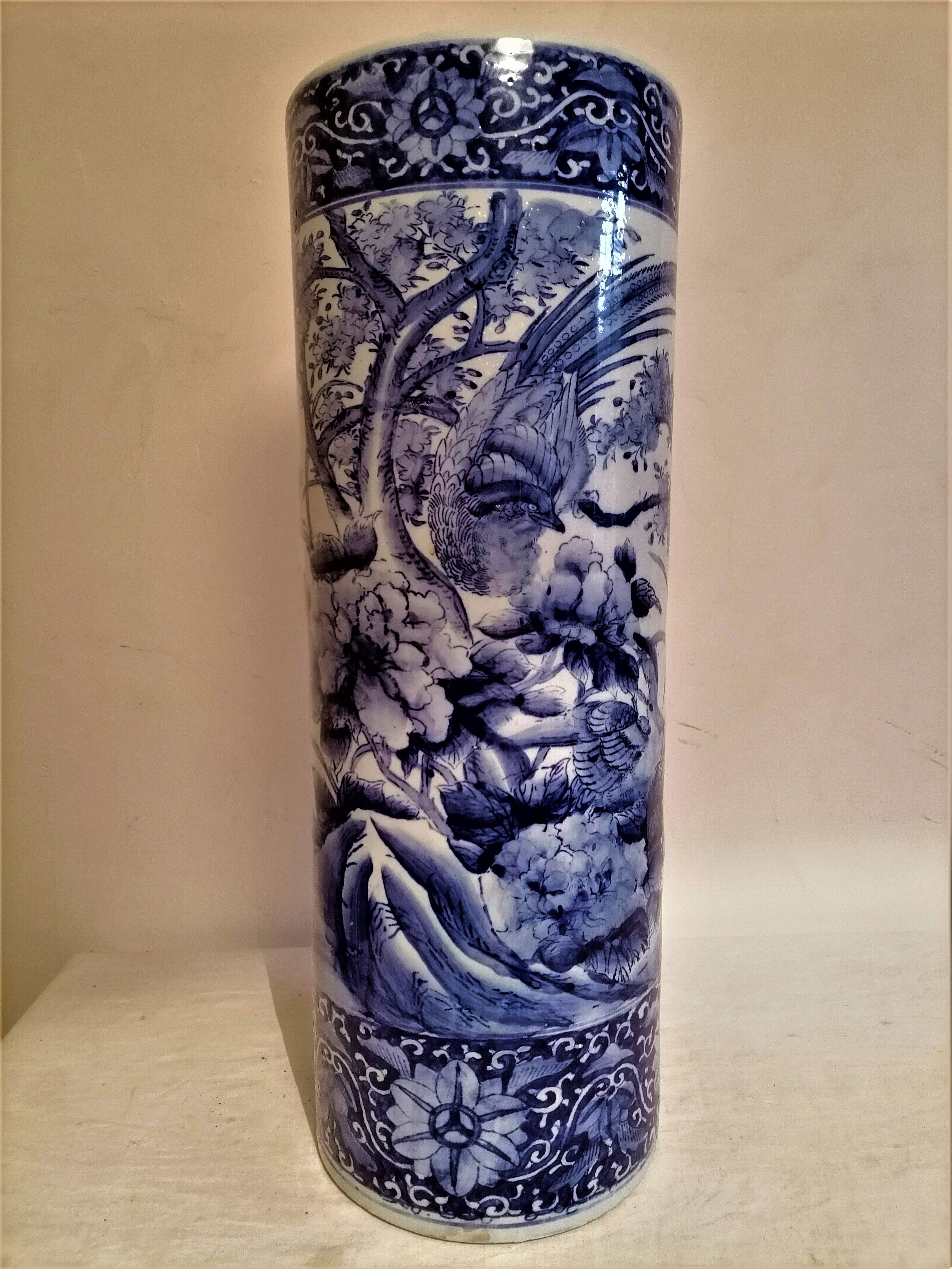 Porte-Parapluie Céramique Vase Bleu Blanc Paysage Peint à La Main