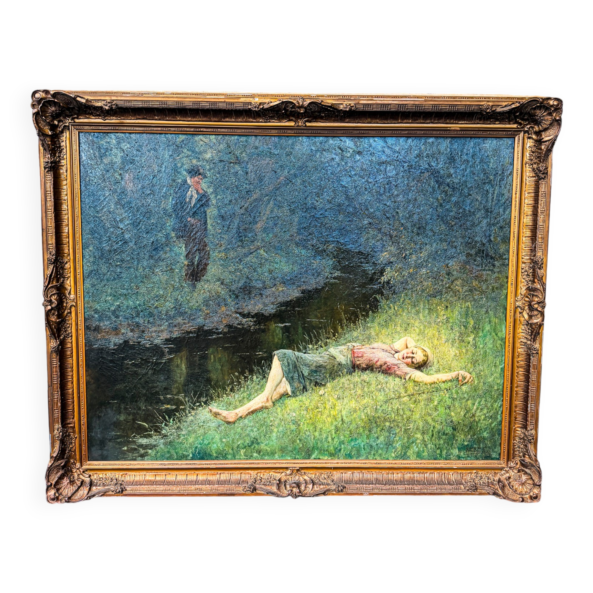 Important oil on canvas, Frans Simon, figurative scene, Belgium, late of the
