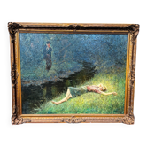 Important oil on canvas, Frans Simon, figurative scene, Belgium, late of the