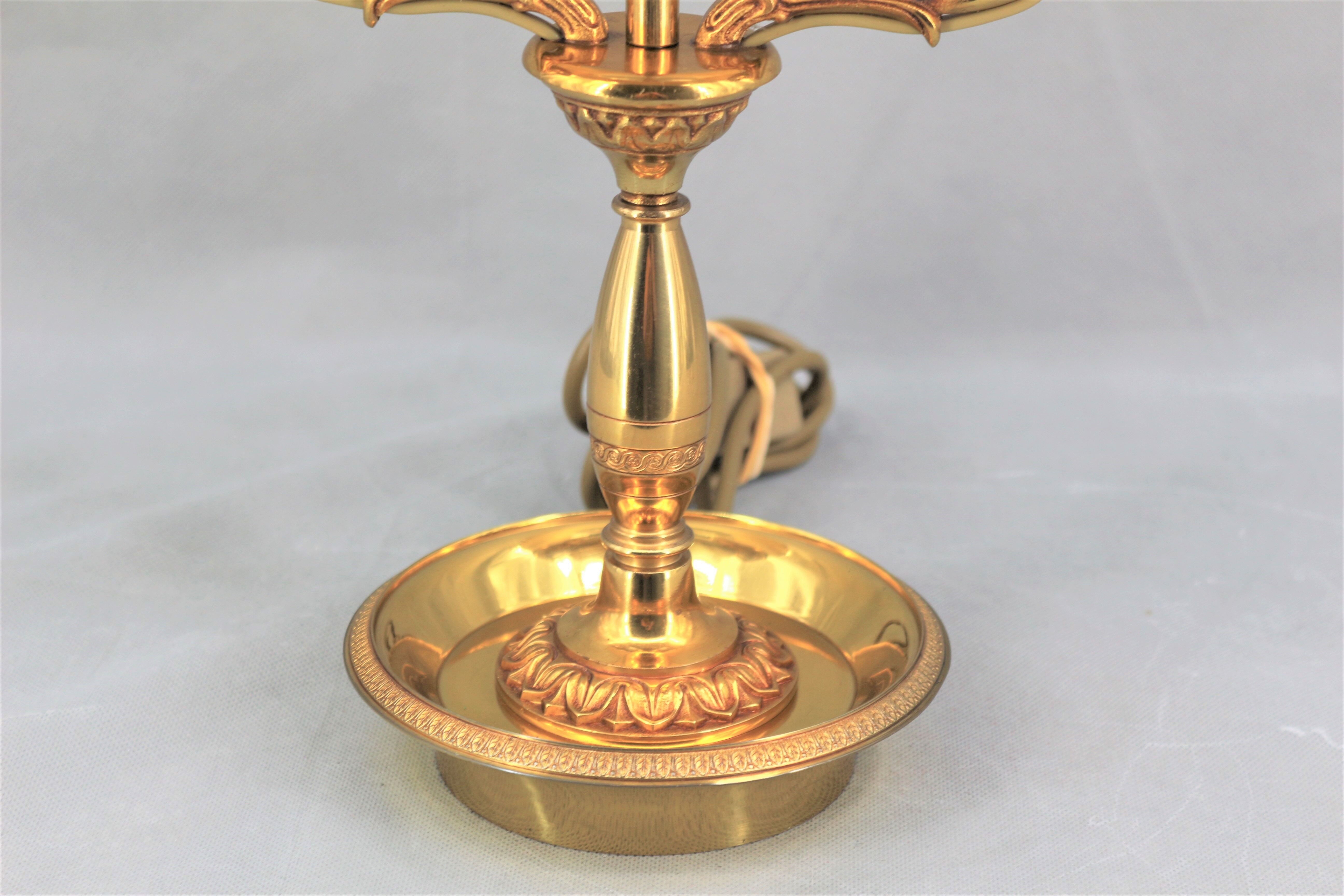 Empire style lamp two lights with oval lacquered lampshade "lucien gau"