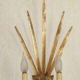 Matching Pair Large 'Ferro Art' Spain, 1950s Reed Leaf Double Wall Lights 5