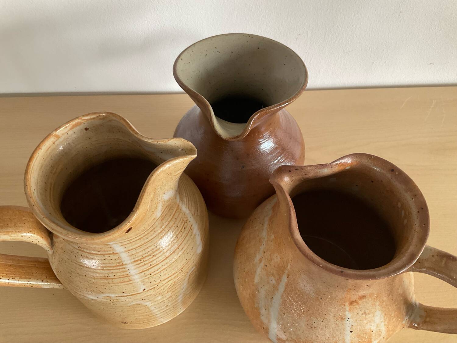 Trio of vintage stoneware jug vases