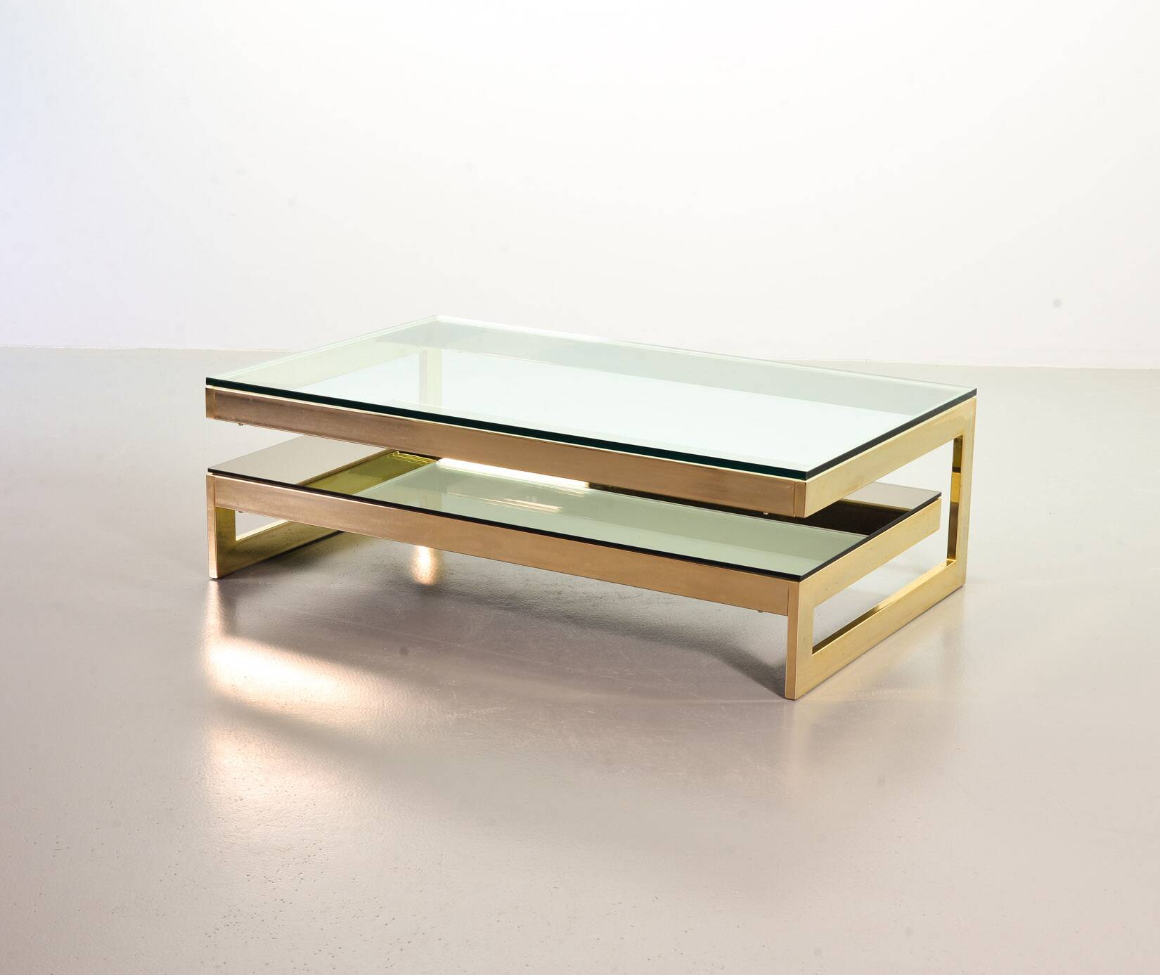 Belgo-Chrom Architectural G-Table 23-Carat Goldplated with Glass Tops 1970s