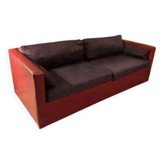 Canapé en cuir véritable rouge années 70
