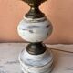 Round lamp base in white patina wood and brass