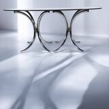 Table ovale vintage en verre fumé