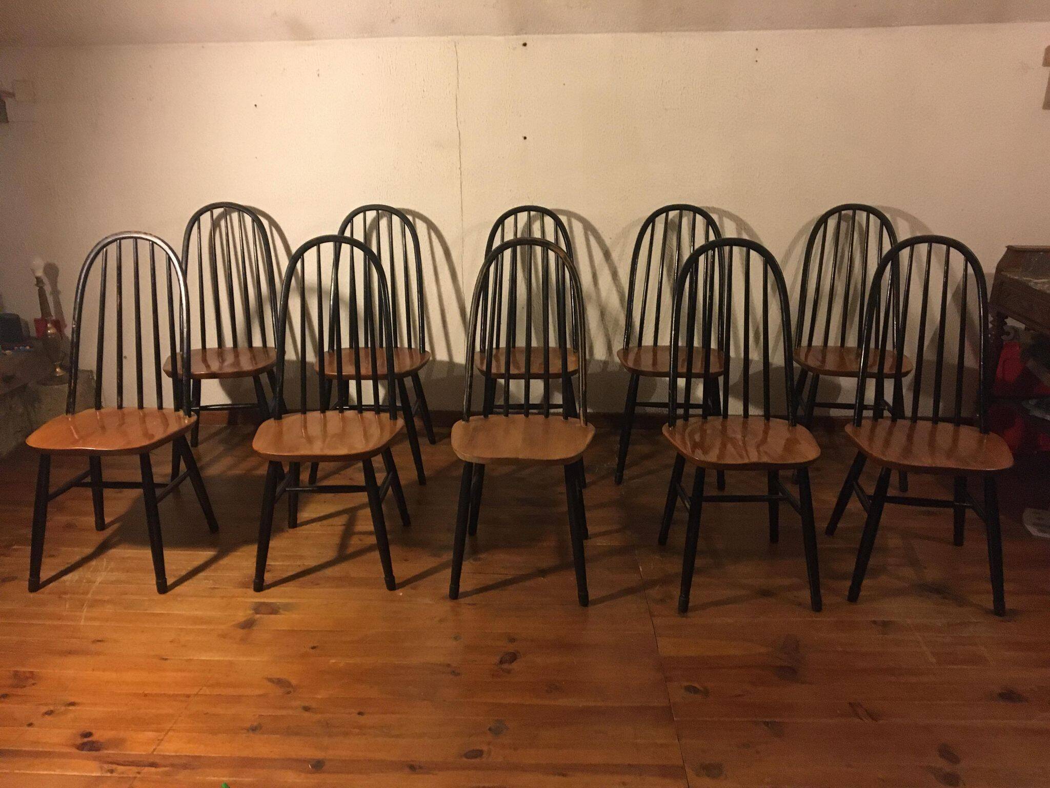 Set of 10 Ercol Quaker chairs from the 50s
