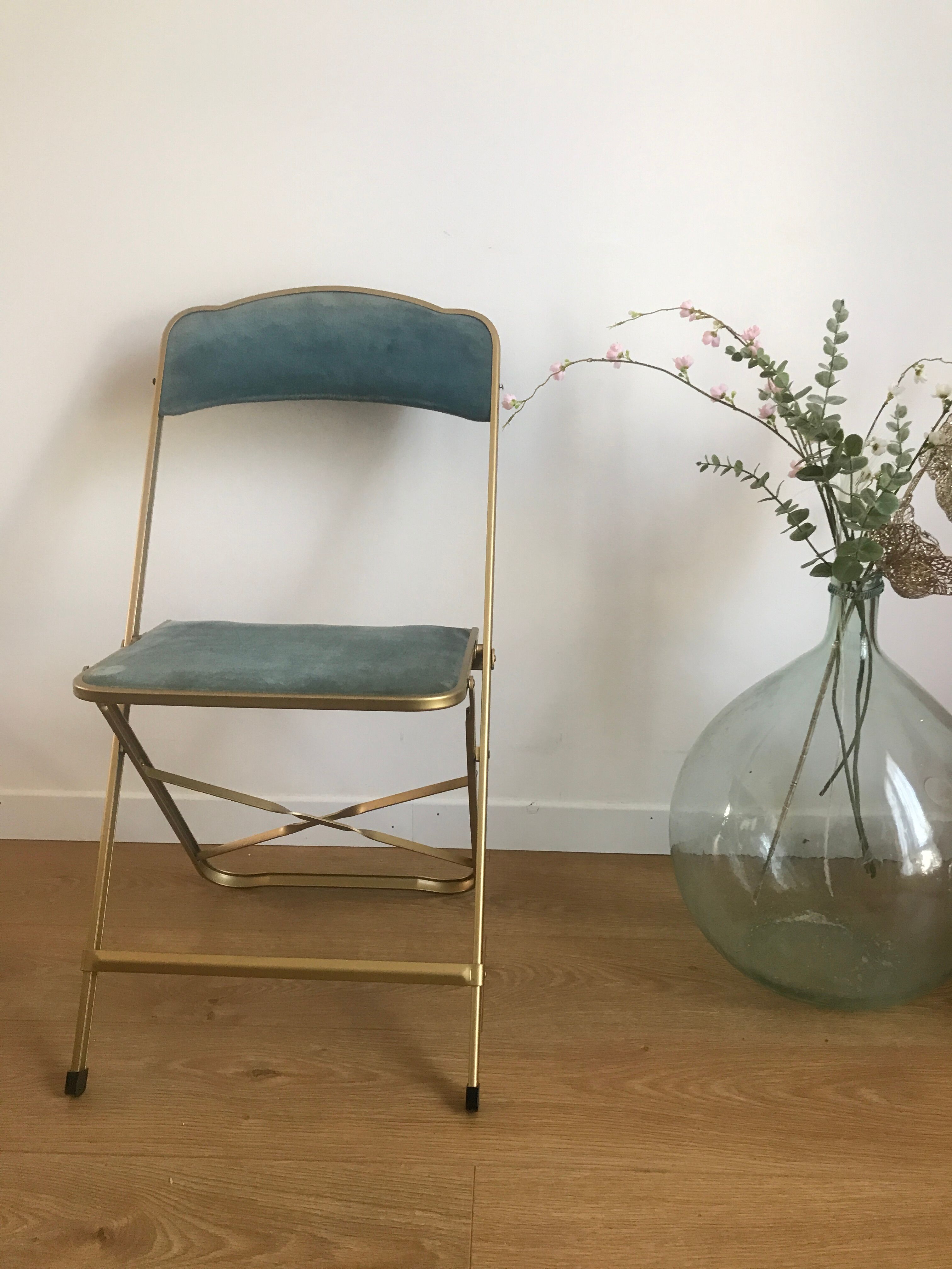 Chaise pliante vintage Chaisor en velours bleu
