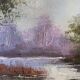 Old painting, landscape at the pond, signed Leroux, XX century