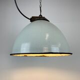 Industrial White Grey Enamel Factory Lamp with Cast Iron Top, 1960s
