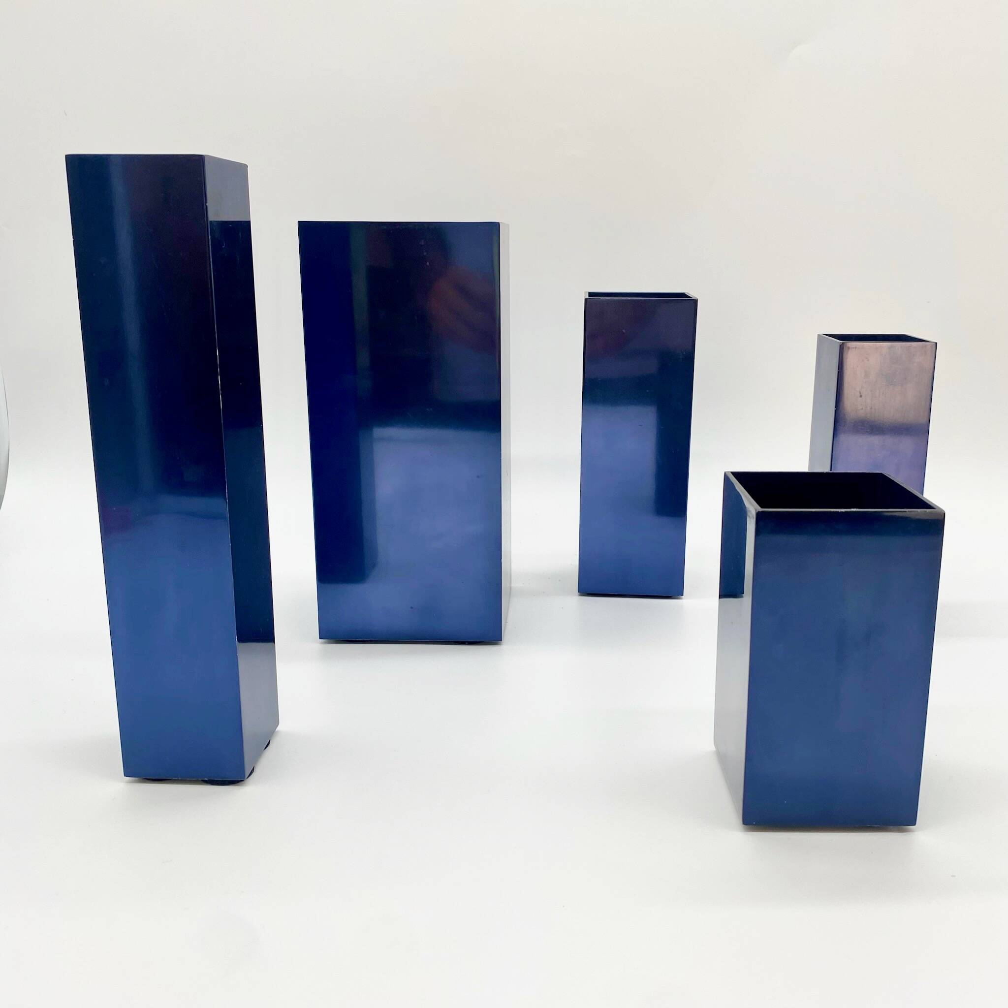 Modular metal vases – petrol blue, 1980s
