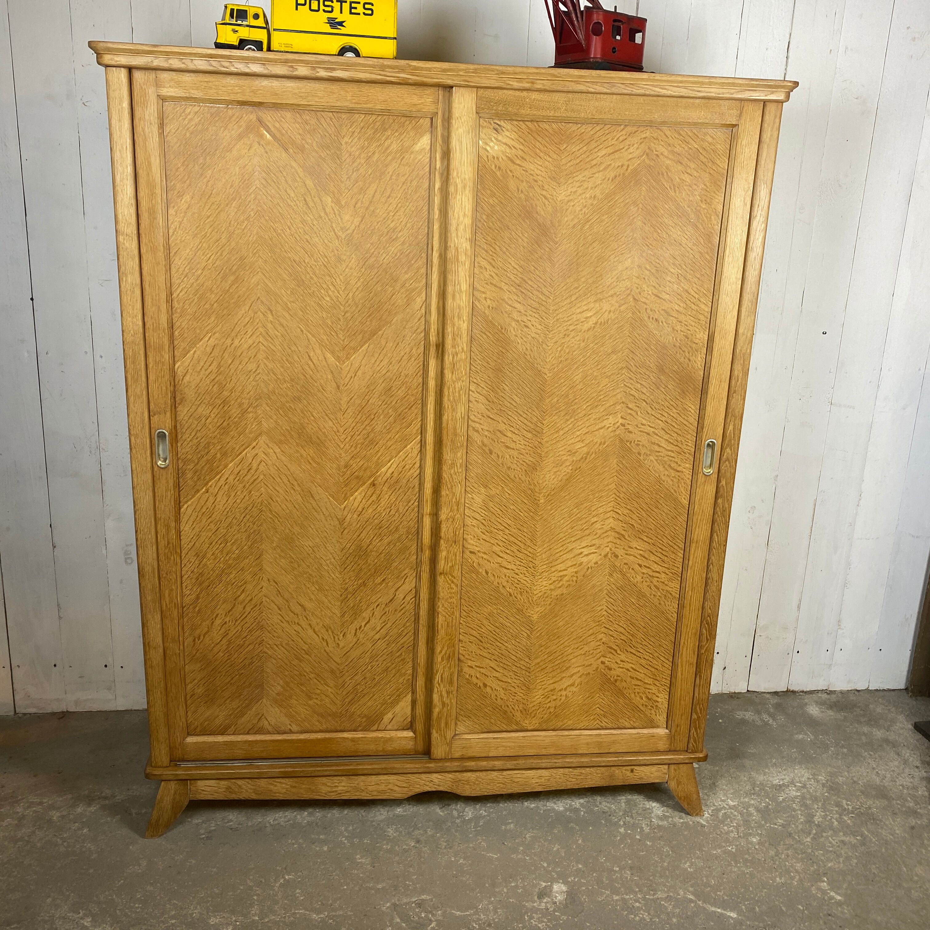 Vintage oak cabinet raw feet compass