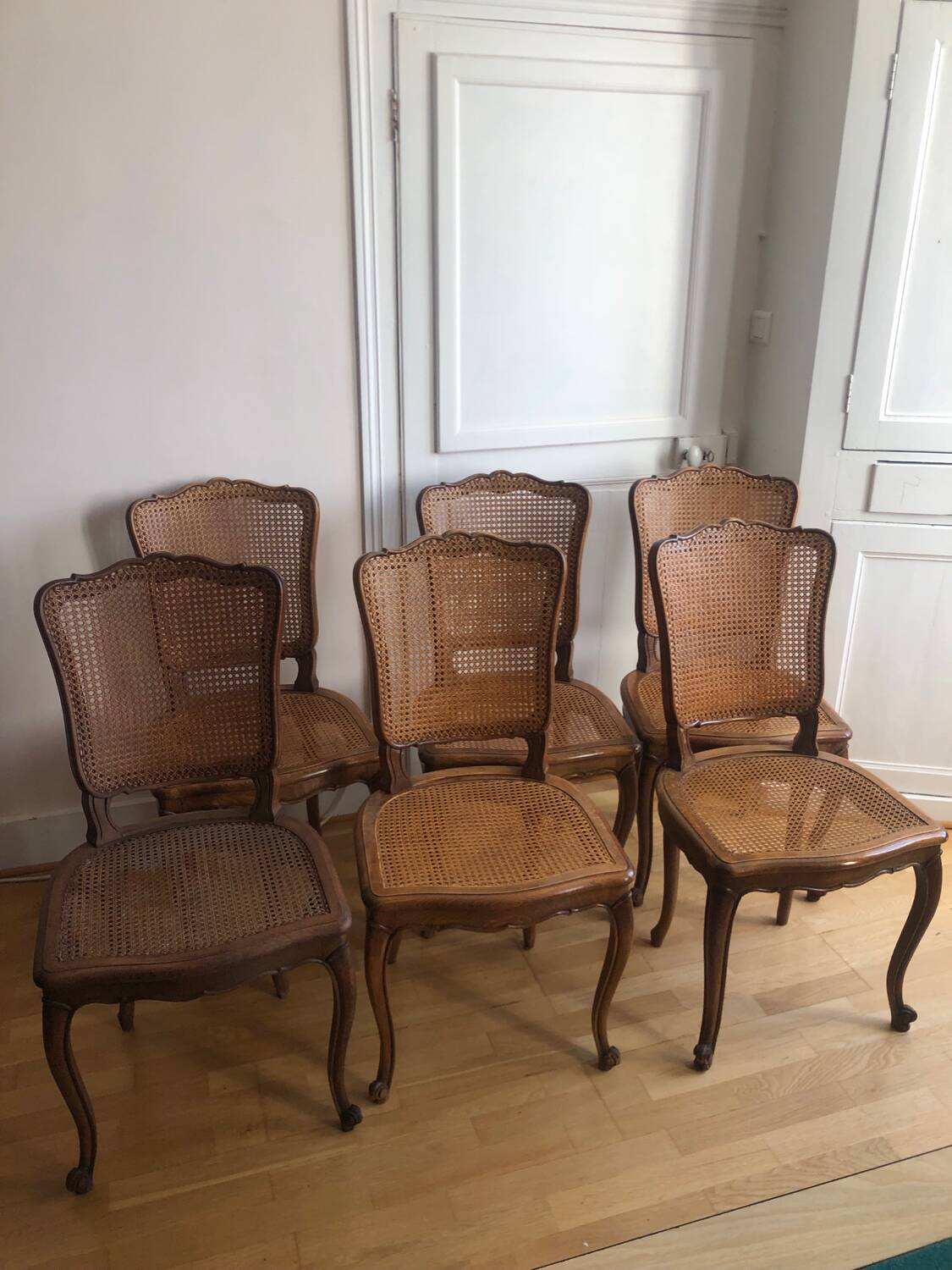 Set of 6 Louis XV chairs Cherry and canework