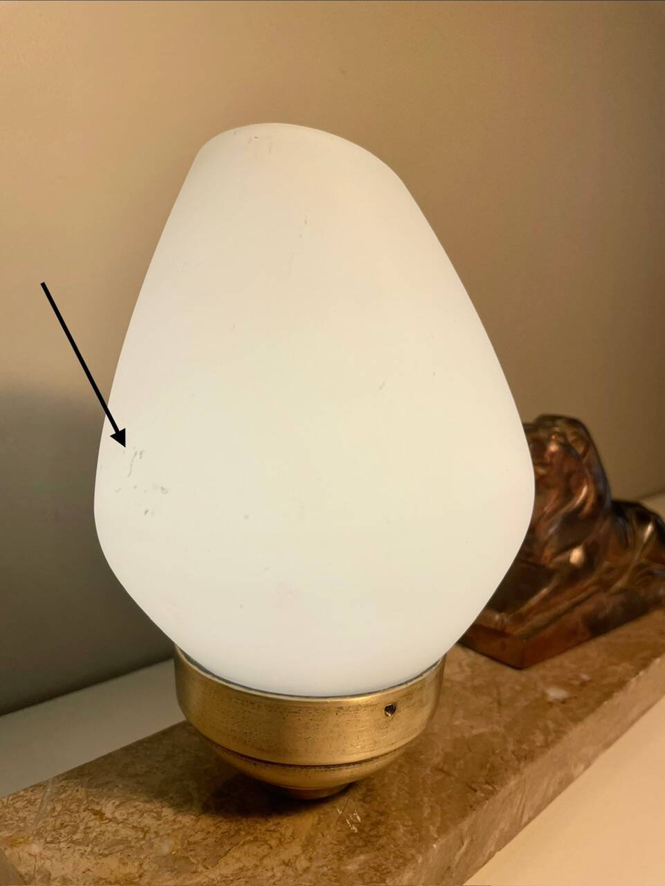Art Deco lamp with marble, opaline globe & lion sculpture in spelter