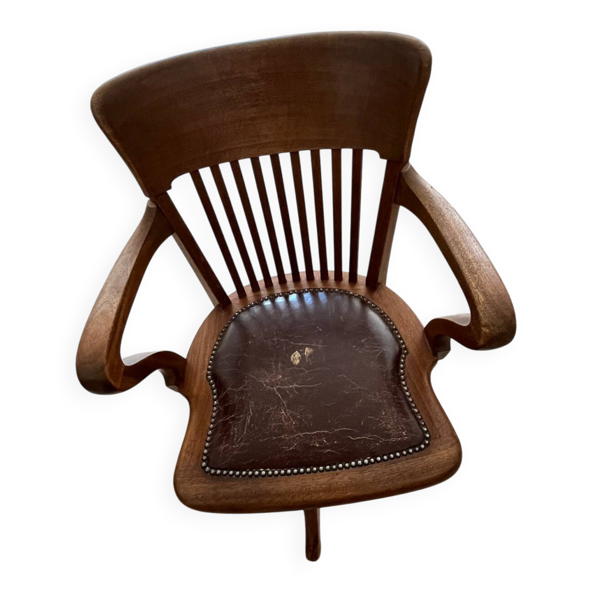 Fauteuil de bureau en bois et cuir
