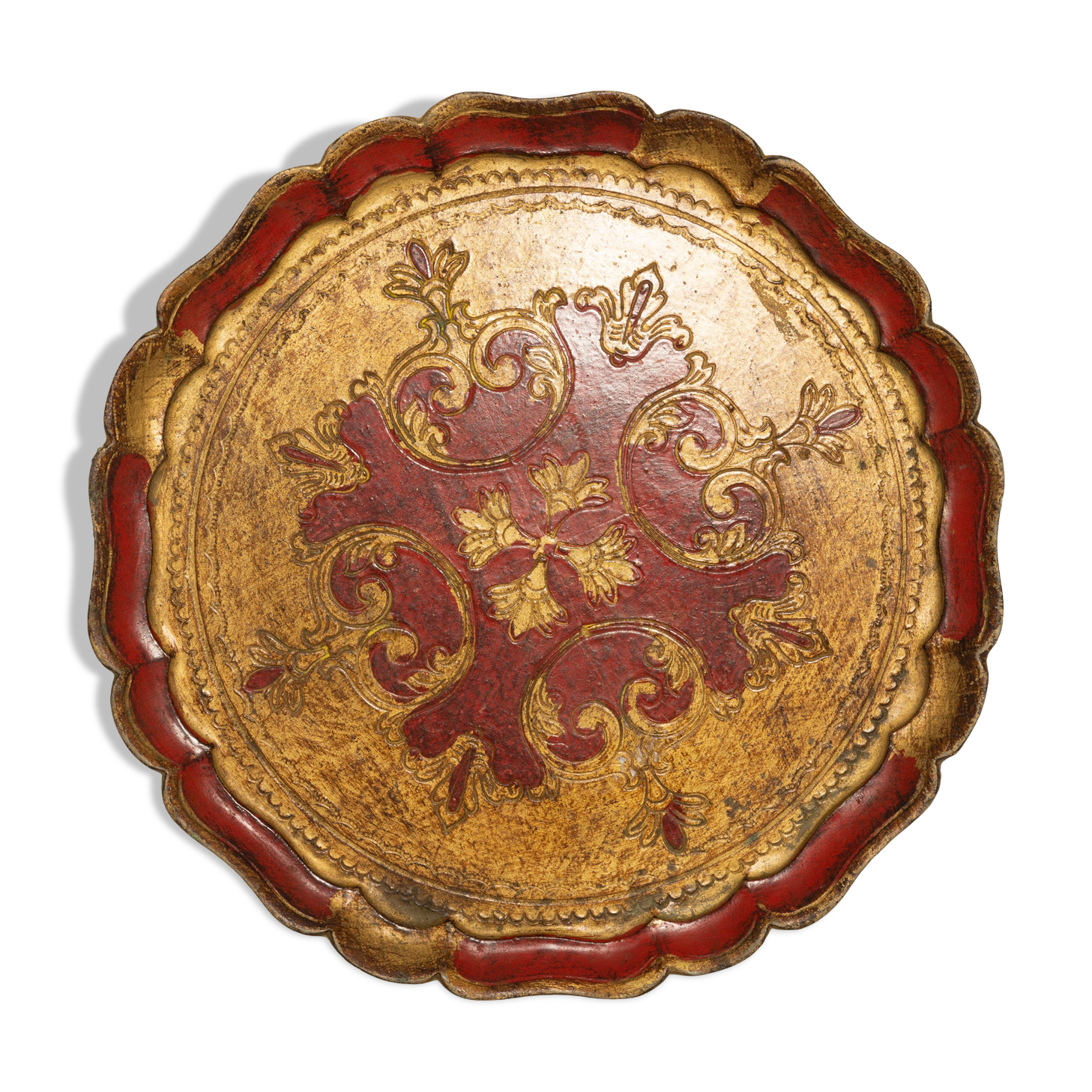 Assiette décorative en bois rouge profond vintage, Italie, années 1960
