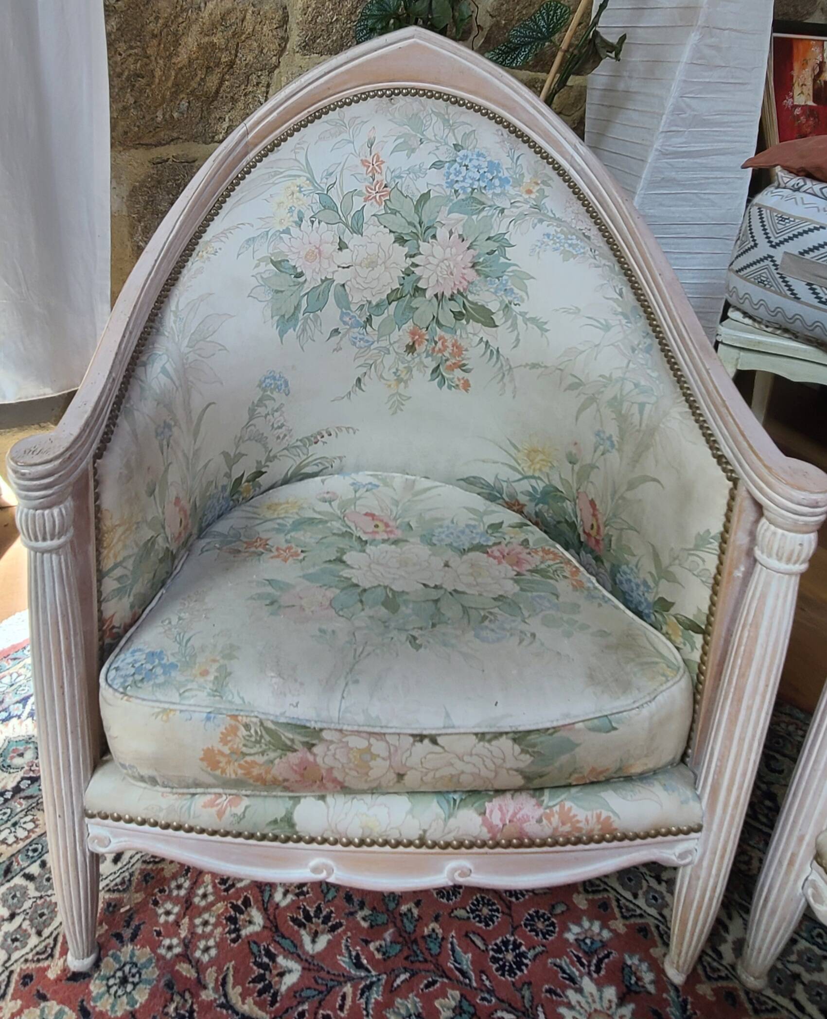 Salon 3 pièces style Louis XVI — canapé + 2 fauteuils — bois laqué