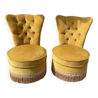 Paire fauteuil crapauds jaune moutarde en velours