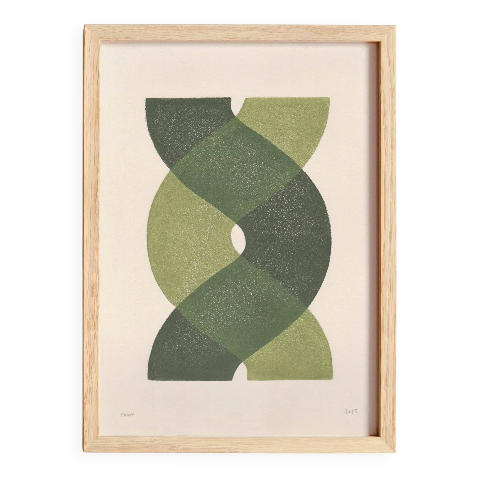 Abstract painting on paper - sage green illustration signed Eawy