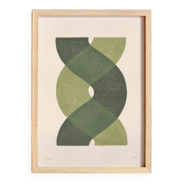 Abstract painting on paper - sage green illustration signed Eawy