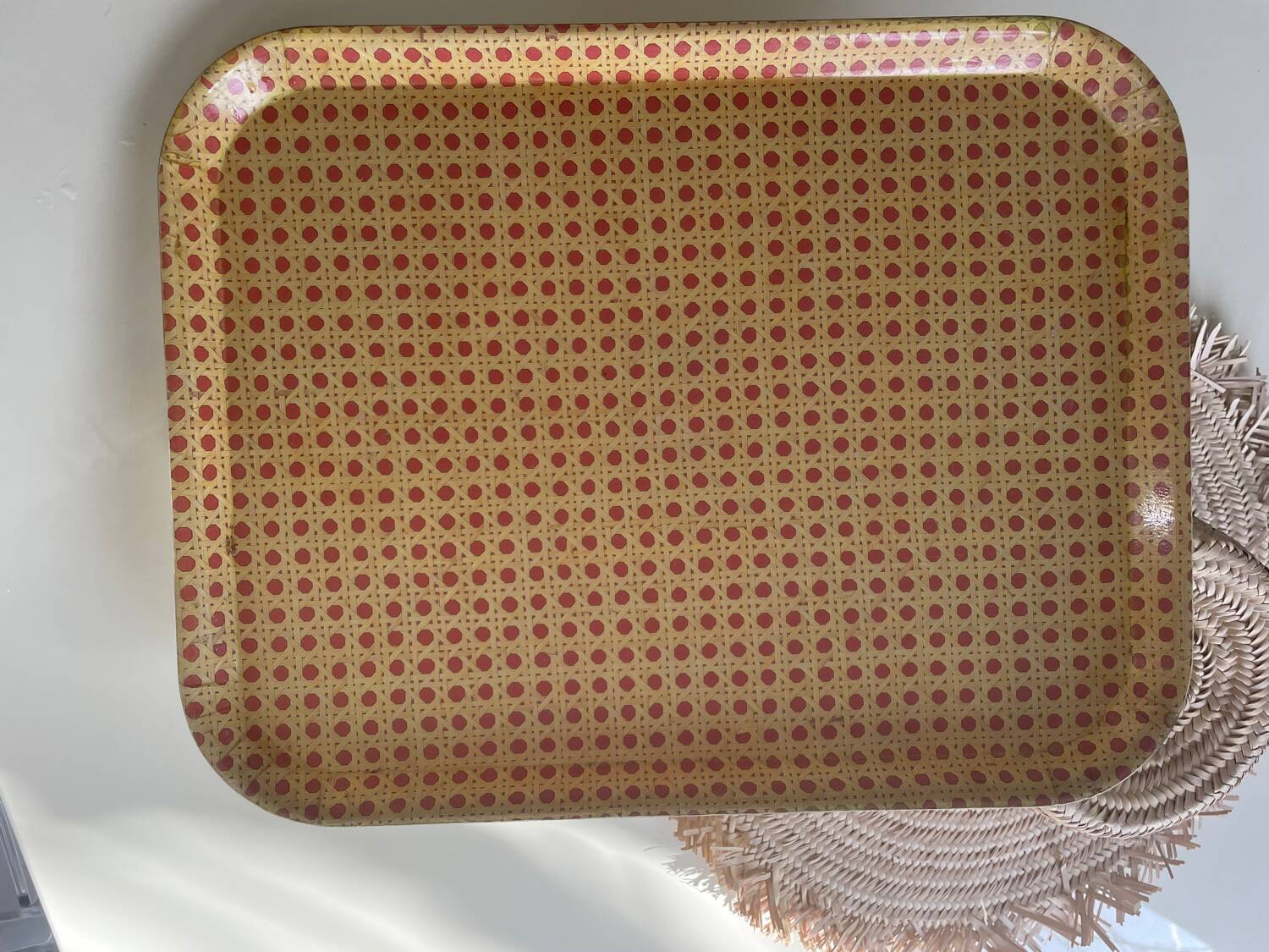70s tray in fiberglass imitation rattan