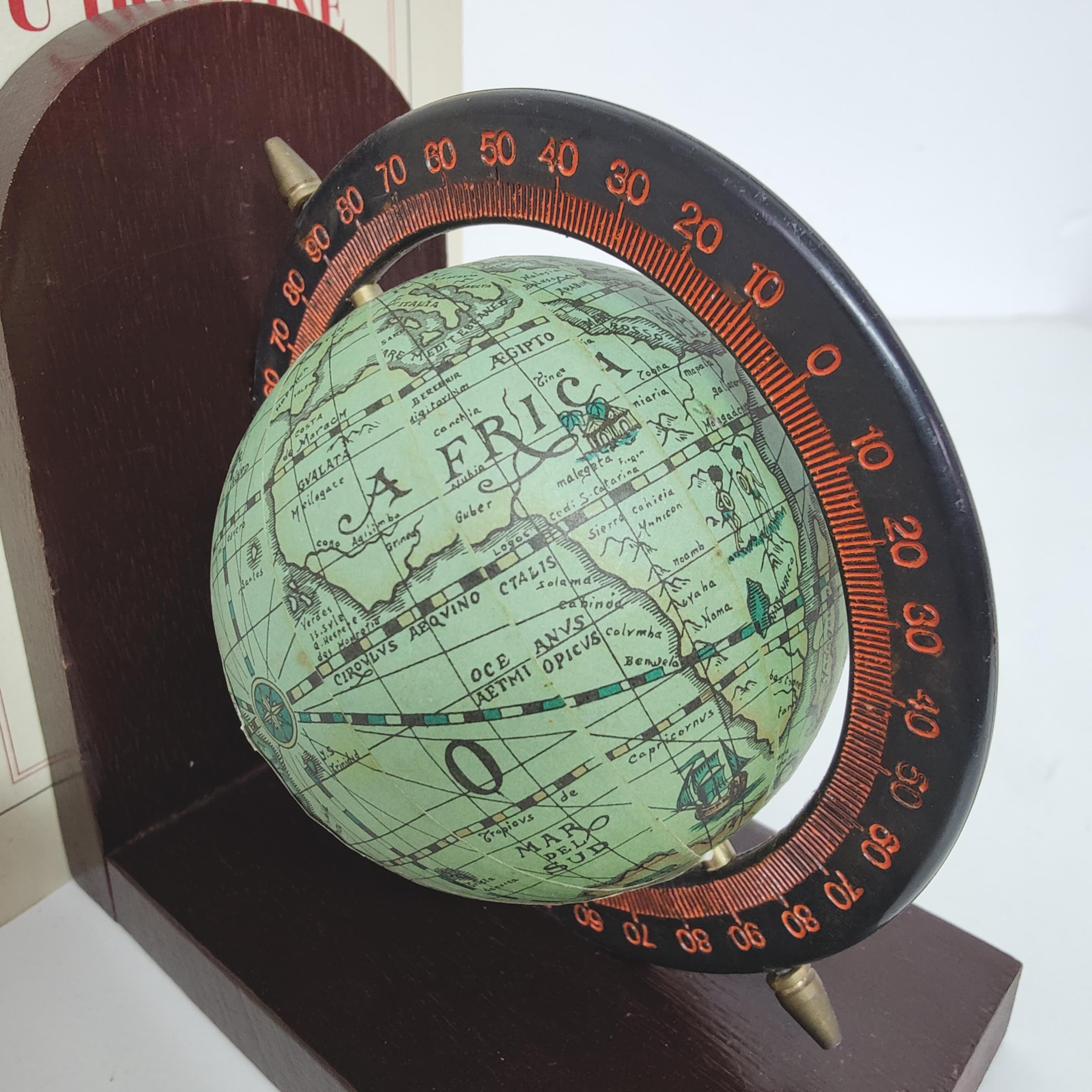 Pair of bookends vintage globe world map wood paper