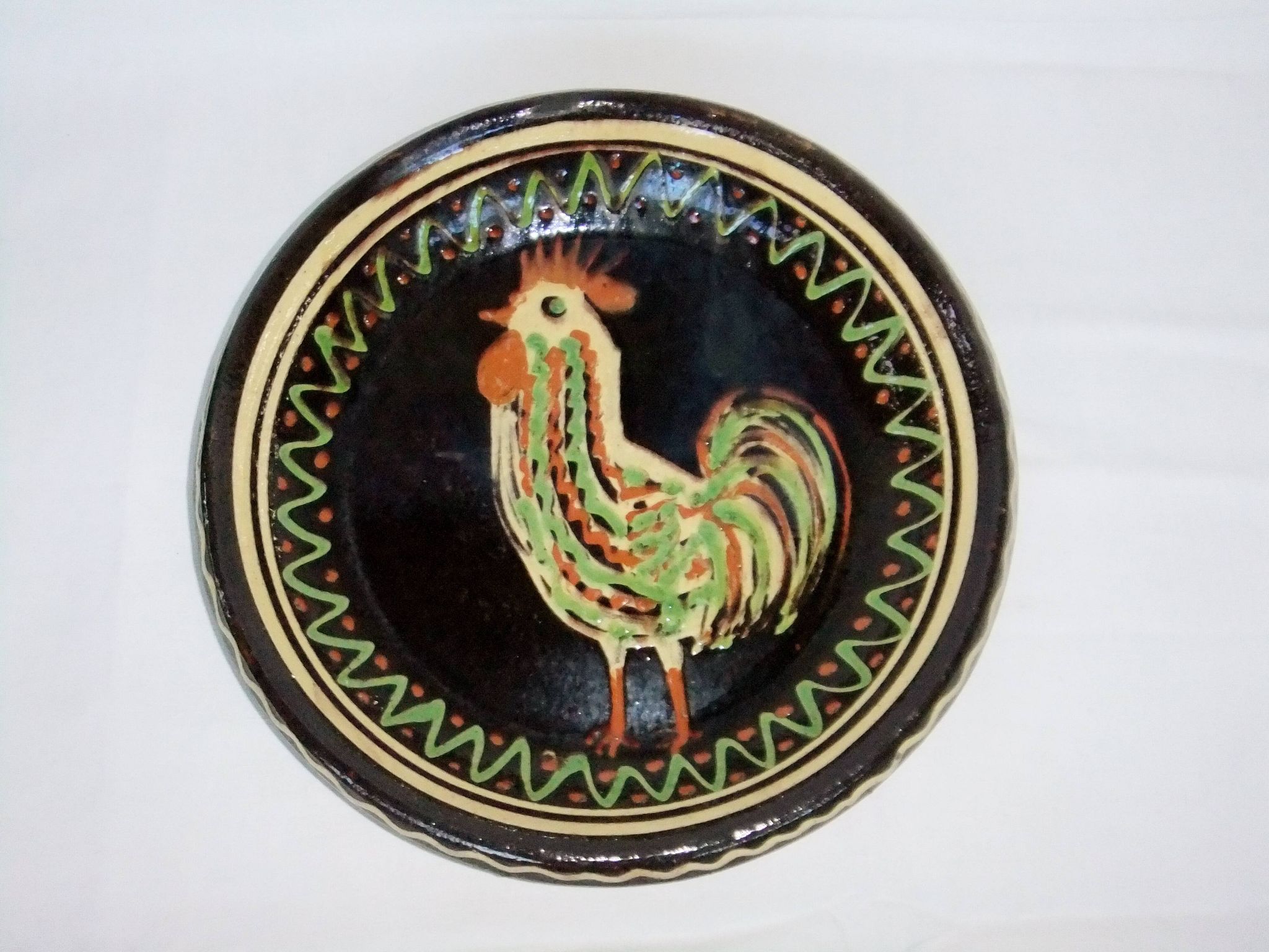 plat ancien terre cuite décor au coq
