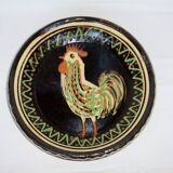 plat ancien terre cuite décor au coq