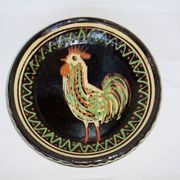 plat ancien terre cuite décor au coq