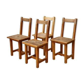 Lot de 4 chaises en bois moderniste années 40/50