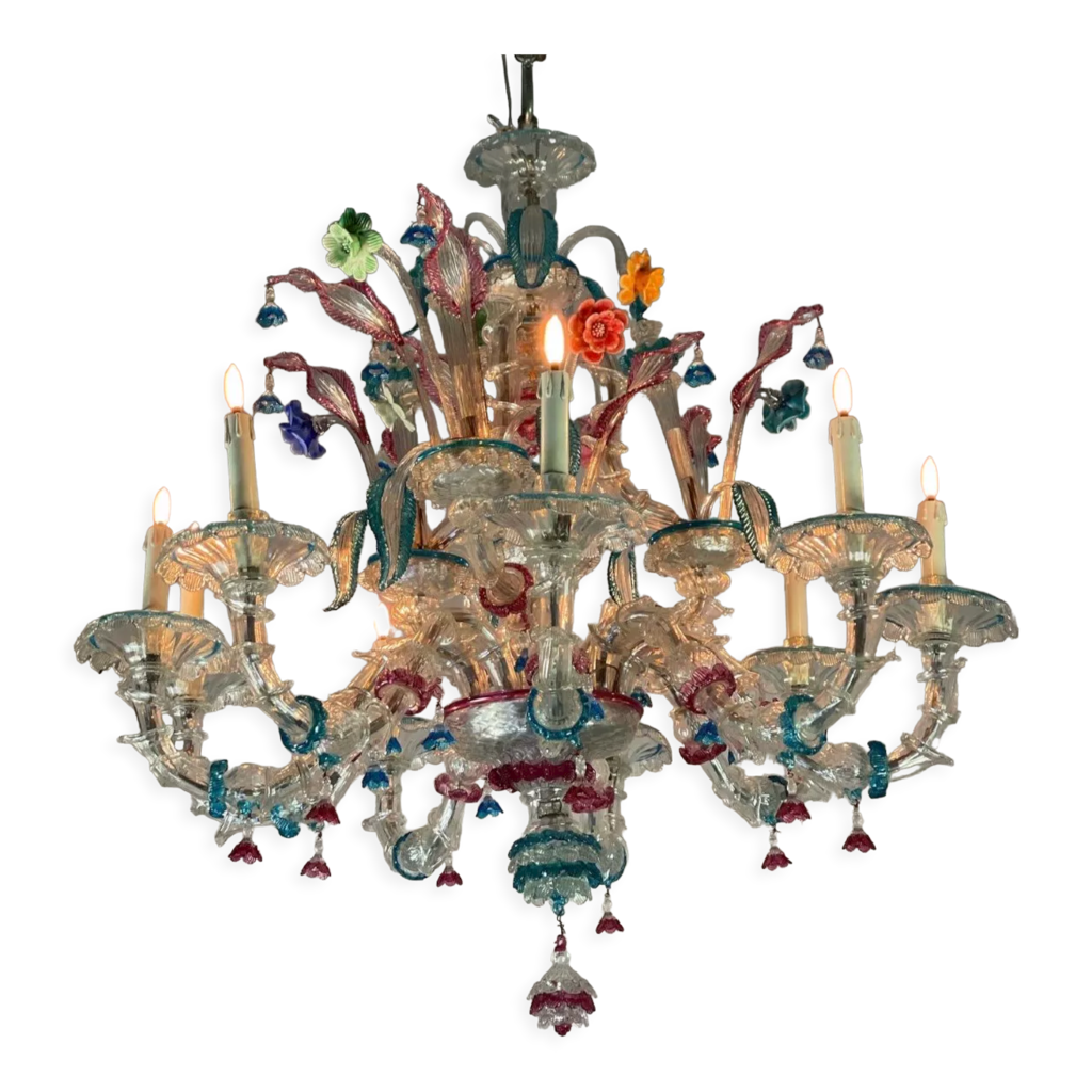 Lustre vénitien rezzonico en verre de mMurano 9 bras de lumière vers ...