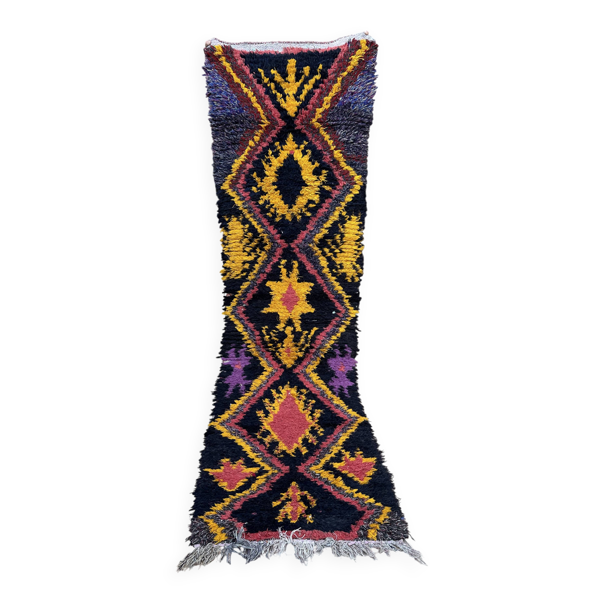 Tapis de couloir Boucherouite vintage tissé à la main, Maroc